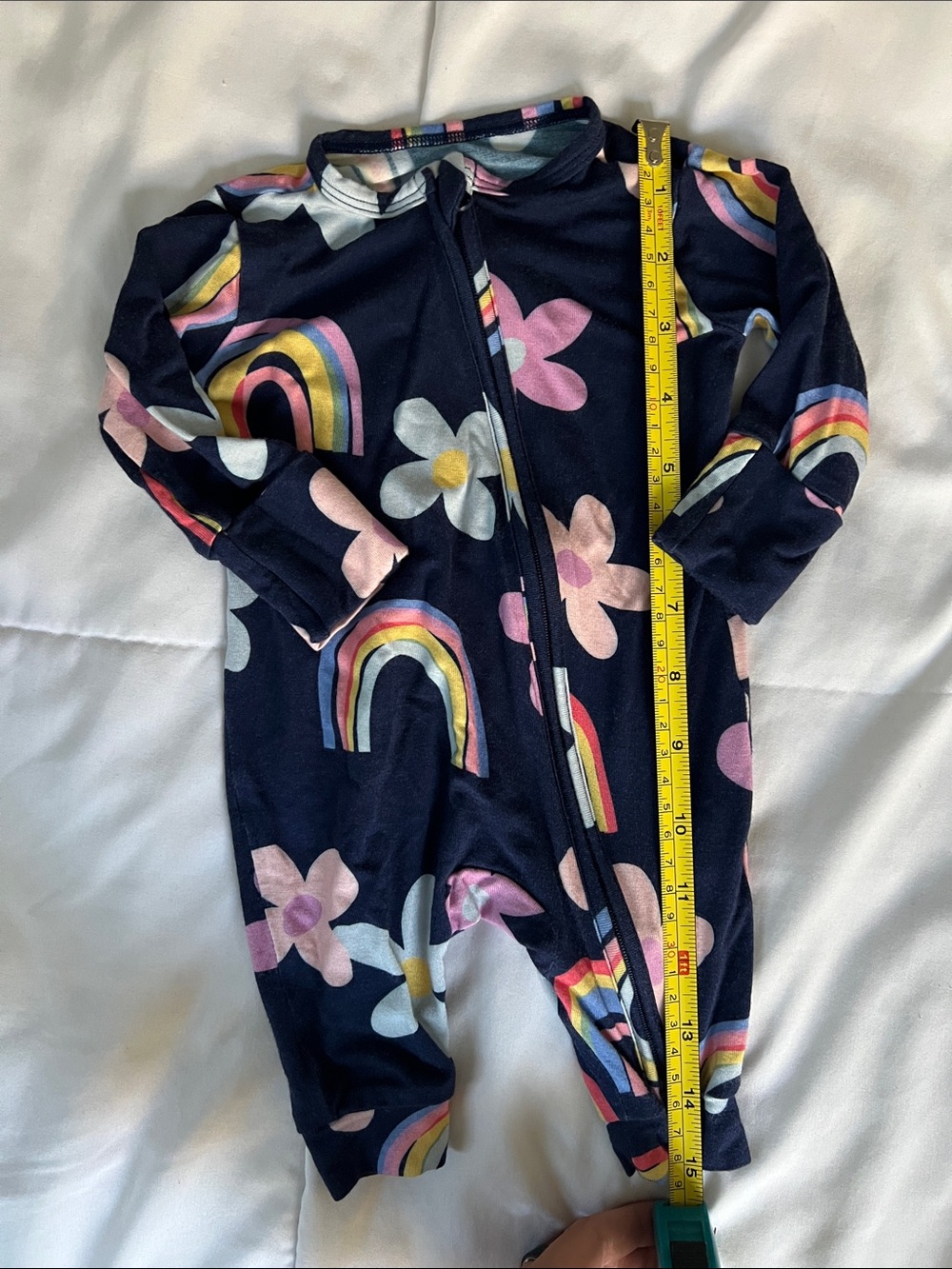 Newborn Baby 0-3 Quince Navy Rainbow & Flower Zip One-Piece